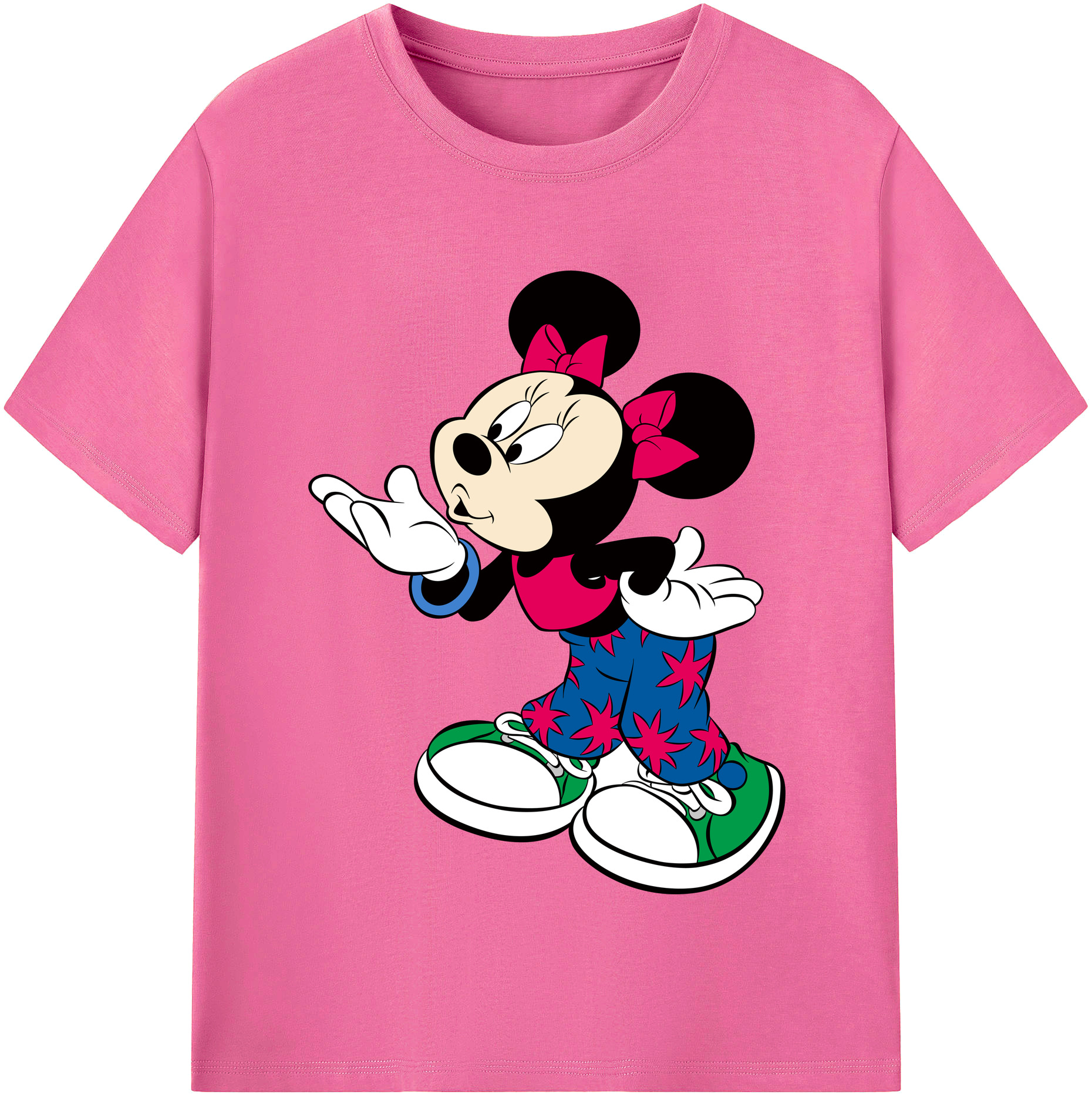 （画像用） ミッキーマウス Mickey Mouse レディースカジュアルプリントTシャツ（綿100％）